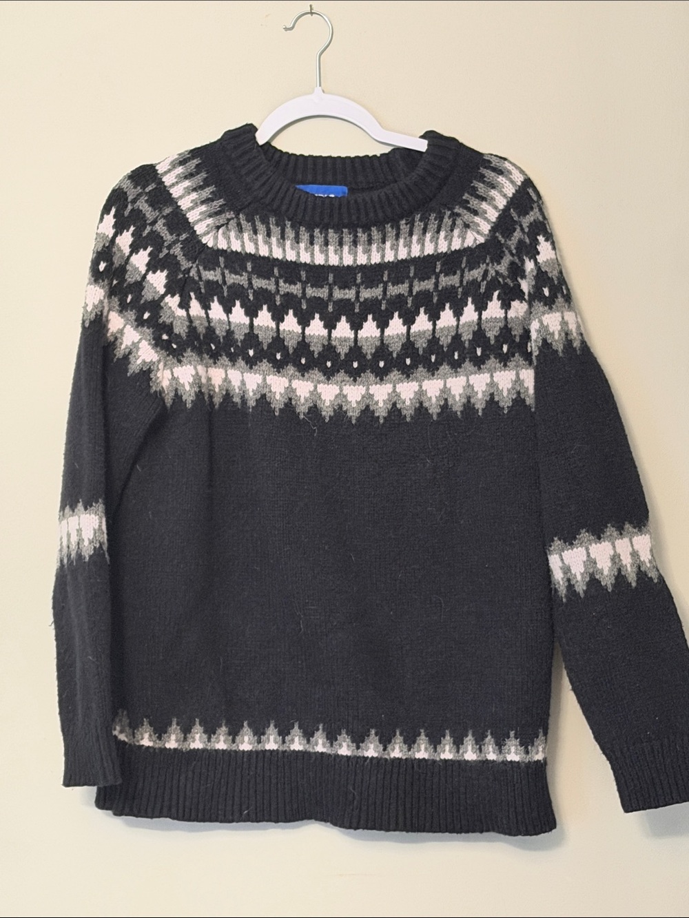 Aelfric Eden Fair Isle Nordic Sweater Black Gray White Chunky Knit S